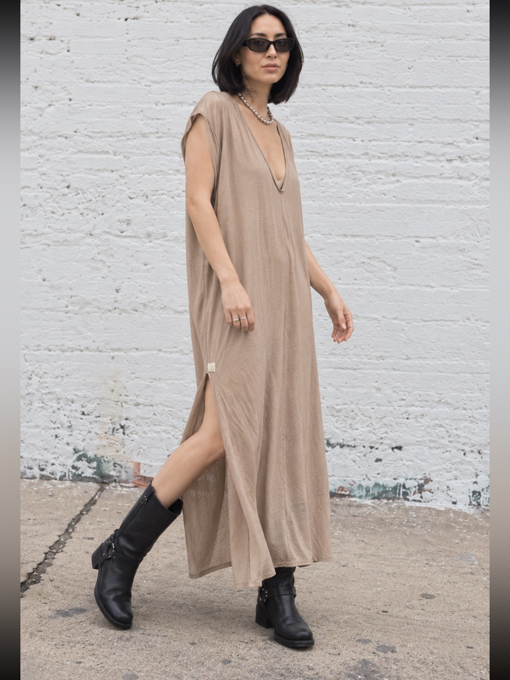 Natural fiber boho, lagenlook, earthy, relaxed maxi dress. Sinew moon S